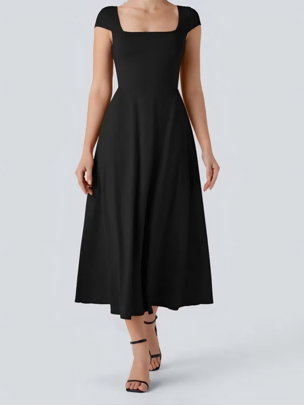 HALARA Classic Black Square-Neck Midi Dress Size Small